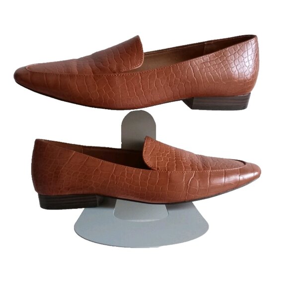 ASOS Design Loafers Mock-Croc Style Glossy Slip On Shoes Brown Size US 7 - Picture 4 of 7